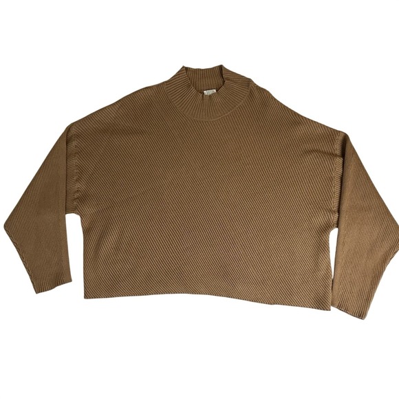 Maeve Anthropologie Ribbed Mock Neck Boxy Sweater In Honey - Size Large - Picture 3 of 7